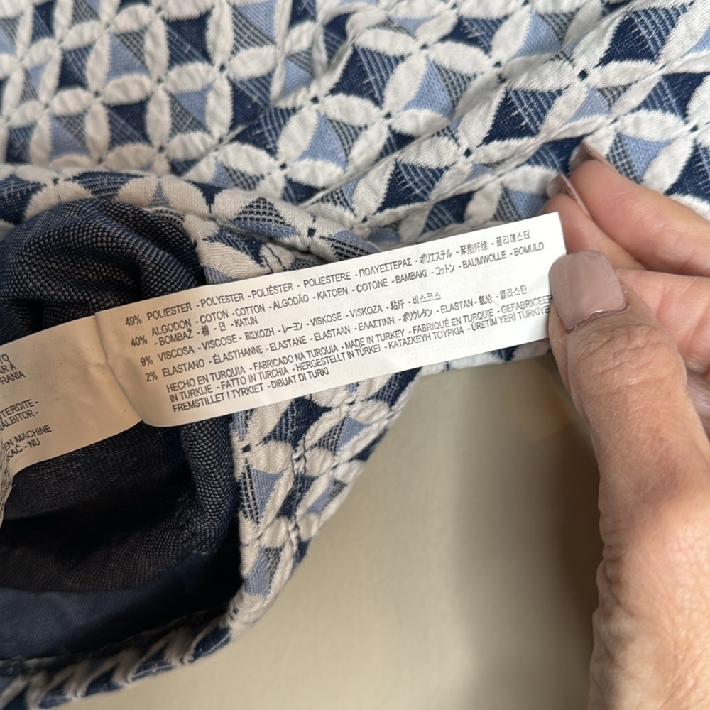 Zara Trafalac Geometric Blue and White pull on pencil Skirt size M - Picture 5 of 7